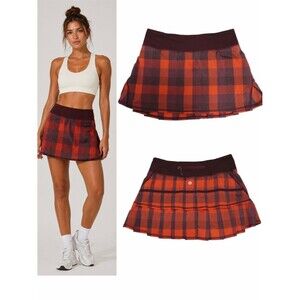 LULULEMON Pace Setter Skirt *Yama Check Flaming Tomato/Bordeaux Drama 4